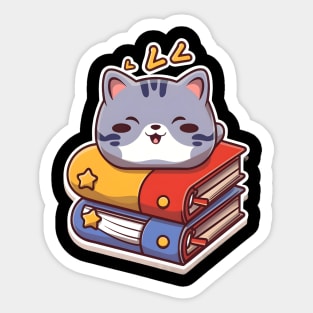 Cute cat sleeping on a book Sticker